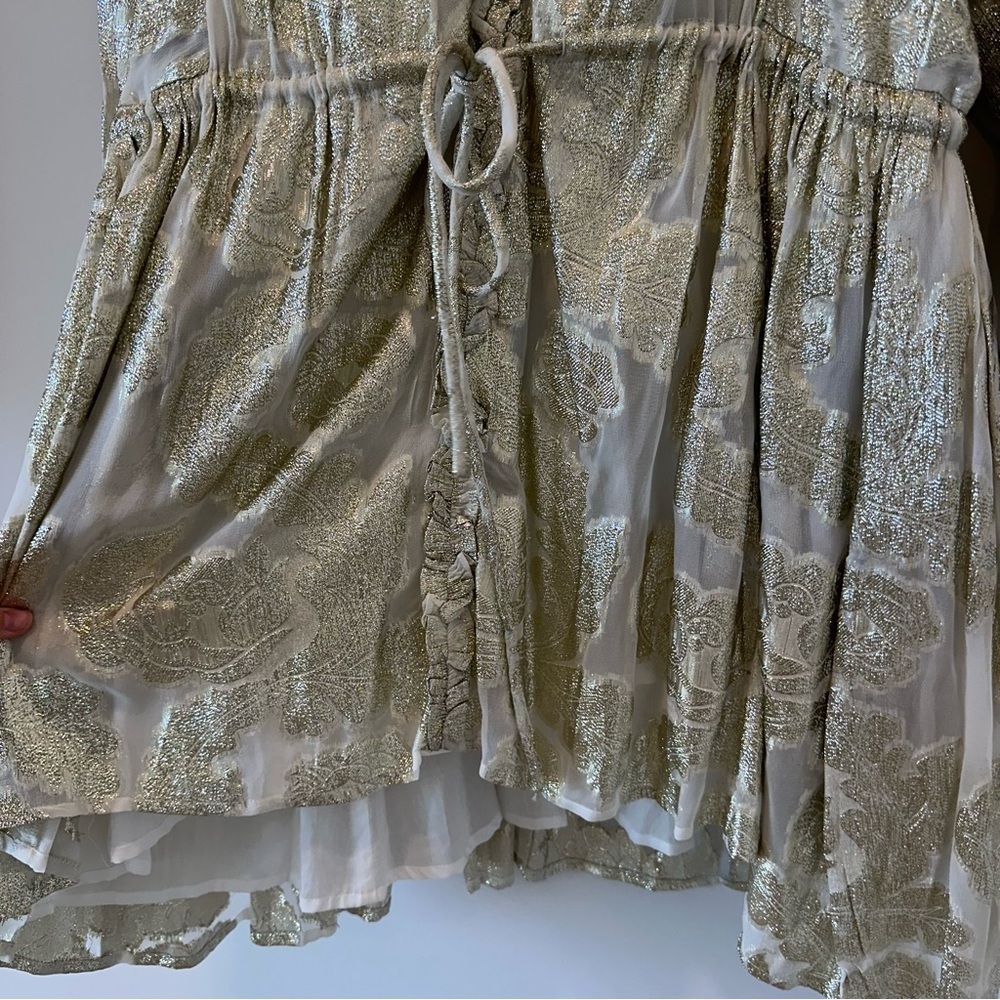 Vita Grace Marcella Lurex Tie Waist Dress Metallic Gold Bridal White Wedding - Picture 10 of 11